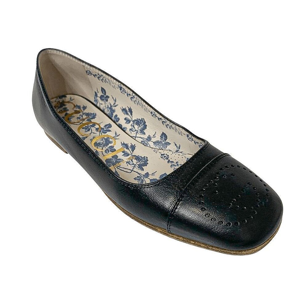 Gucci Hills GG Logo Ballet Flats EU 36.5 US 6.5 Cap Toe Double G Leather